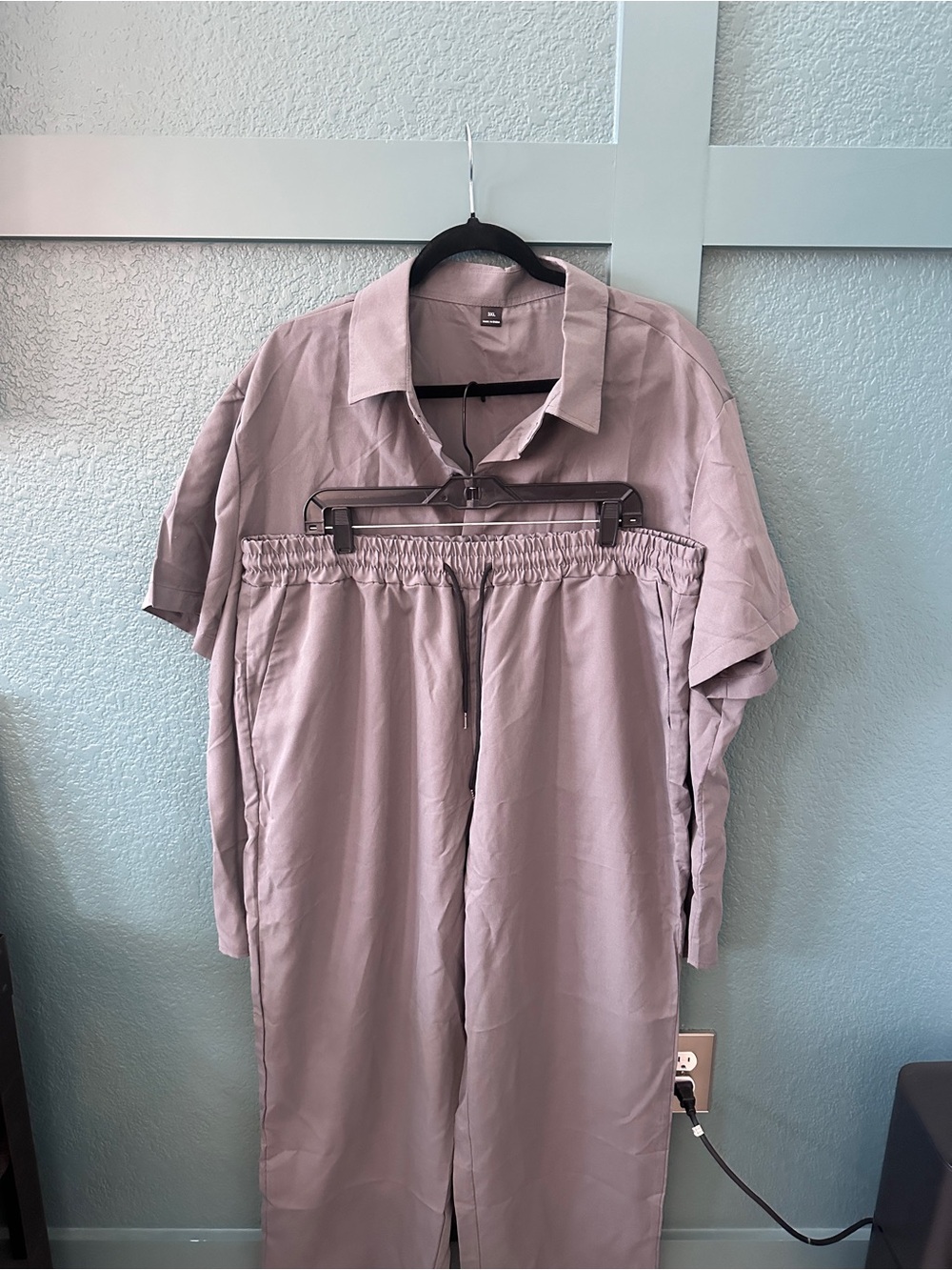 Men's Casual Short-Sleeve Shirt & Drawstring Pants Set - gray